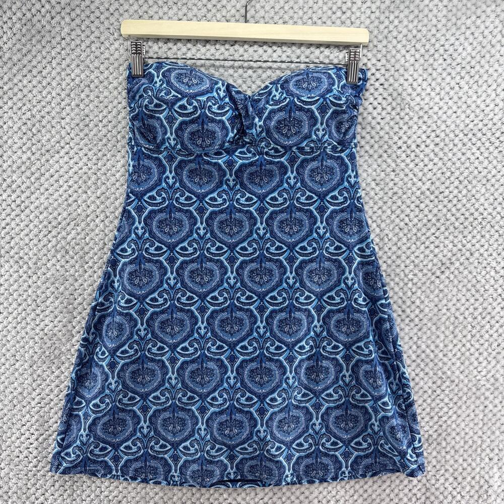 Coolibar Swim Dress Womens 8 Blue Swimsuit UPF 50+ Strapless Padded Cup